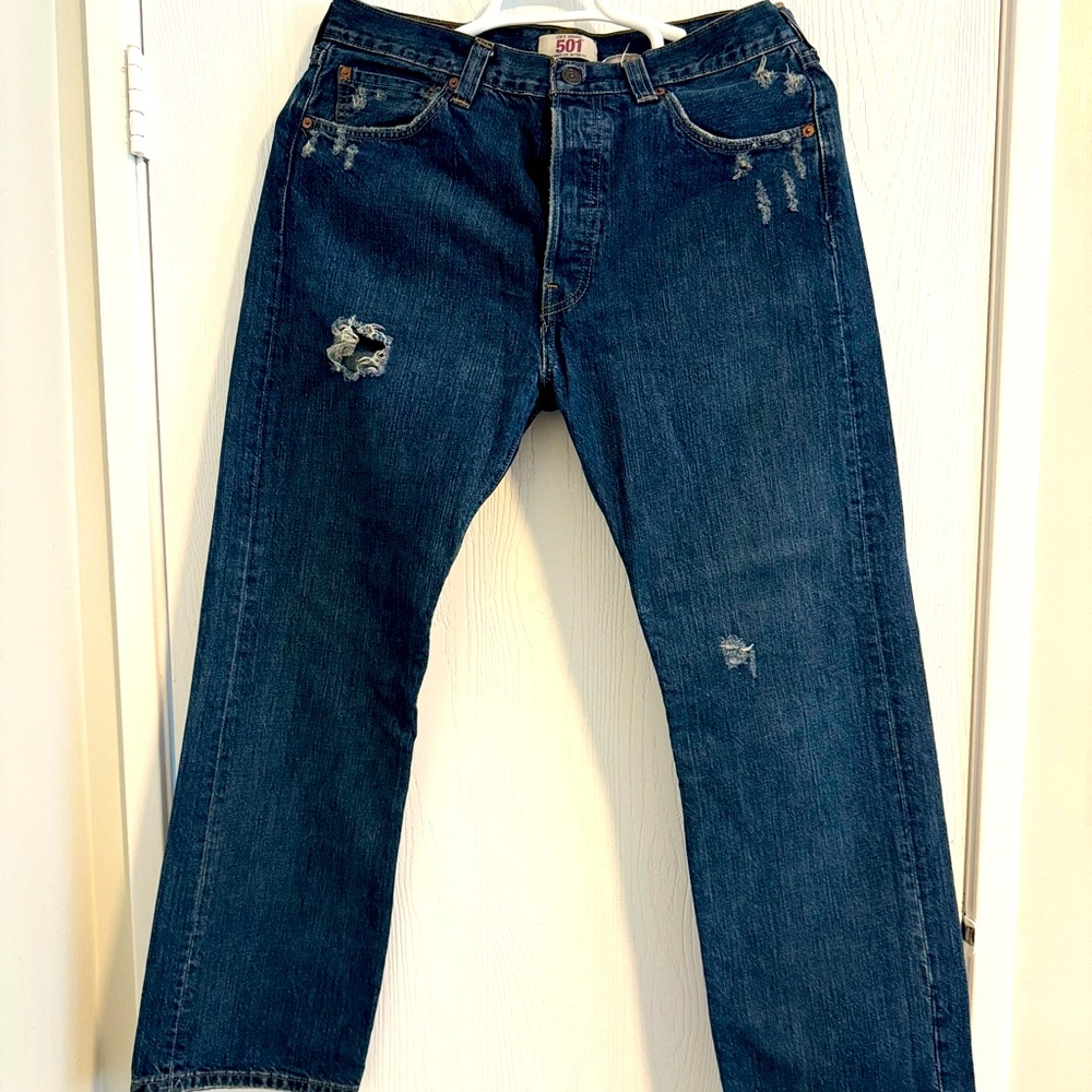 Levi's Original 501 Mens Straight Leg Button Fly Distressed Jeans Size 34X30